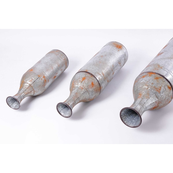 Vintiquewise Rustic Farmhouse Style Galvanized Metal Floor Vase Decoration, PK 3 - QI003484.3