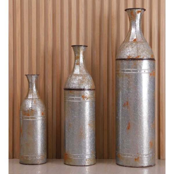Vintiquewise Rustic Farmhouse Style Galvanized Metal Floor Vase Decoration, PK 3 - QI003484.3