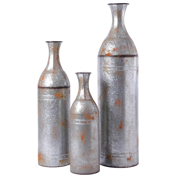 Vintiquewise Rustic Farmhouse Style Galvanized Metal Floor Vase Decoration, PK 3 - QI003484.3