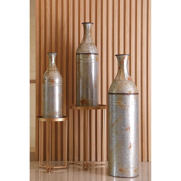 Vintiquewise Rustic Farmhouse Style Galvanized Metal Floor Vase Decoration, PK 3 - QI003484.3