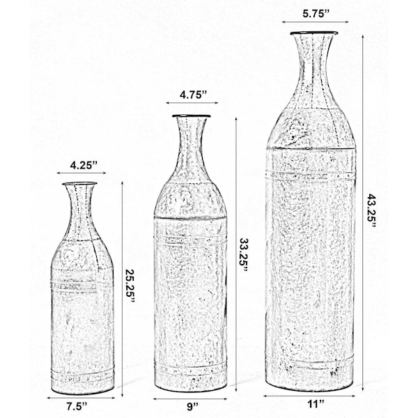 Vintiquewise Rustic Farmhouse Style Galvanized Metal Floor Vase Decoration, PK 3 - QI003484.3