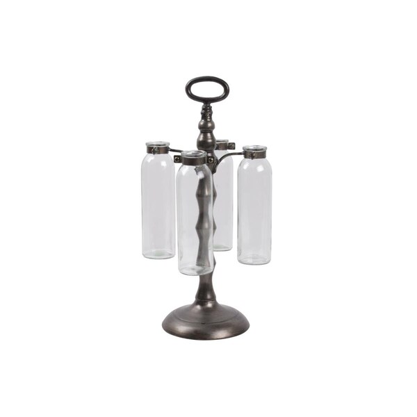 Urban Trends Collection Metal Cluster Hanging Bud Vase Holder with 4 Glass Bottle Vases on Stand Brushed Finish - Black - 59217
