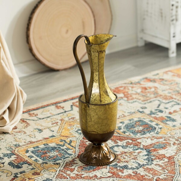Uniquewise Antique Style 1 Handle Metal Jug Floor Vase for Entryway, Living Room or Dining Room, Small - QI004441.S