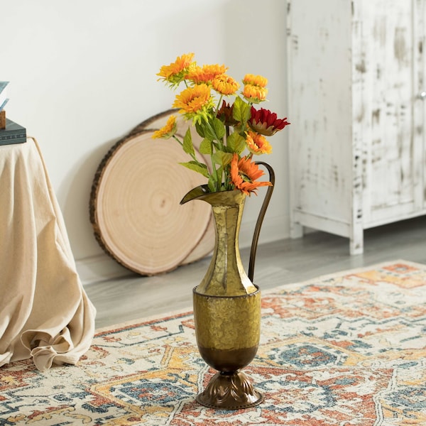 Uniquewise Antique Style 1 Handle Metal Jug Floor Vase for Entryway, Living Room or Dining Room, Small - QI004441.S