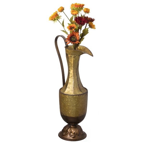 Uniquewise Antique Style 1 Handle Metal Jug Floor Vase for Entryway, Living Room or Dining Room, Small - QI004441.S