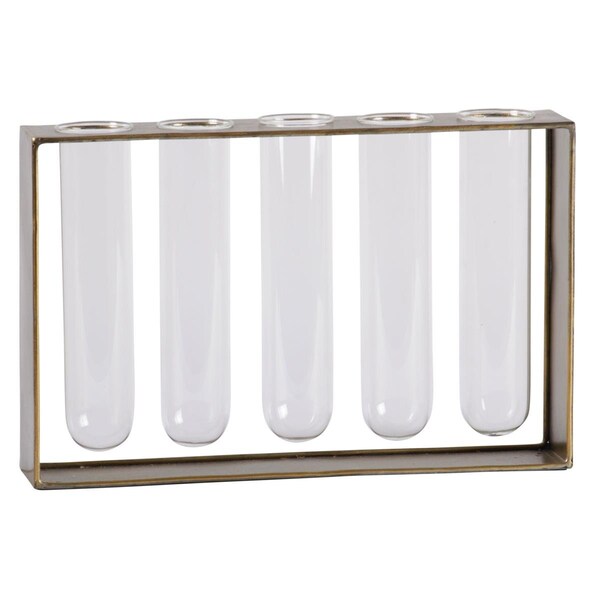 Urban Trends Collection Metal Hanging Bud Vase Holder with 5 Glass Tube Vases Anitque Finish - Gold - 59218