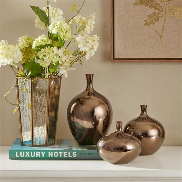 Madison Park Signature Madison Park 3 Piece Ansen Metallic Bronze Vase Set, Bronze - 5.71 W x 5.71 D x 9.84 H in., 3PK - MPS167-211