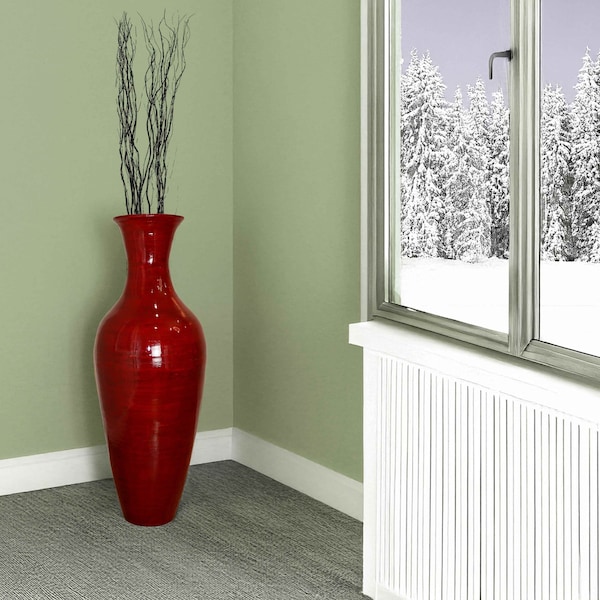 Uniquewise Tall Floor Vase, 37 Inch Bamboo Vase, Modern Red Vase Large Flower Holder, Floor Vase for Home Decor - QI003243