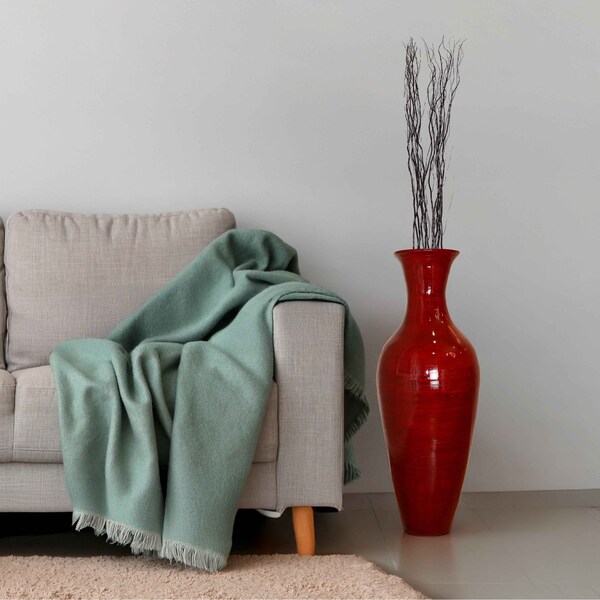 Uniquewise Tall Floor Vase, 37 Inch Bamboo Vase, Modern Red Vase Large Flower Holder, Floor Vase for Home Decor - QI003243
