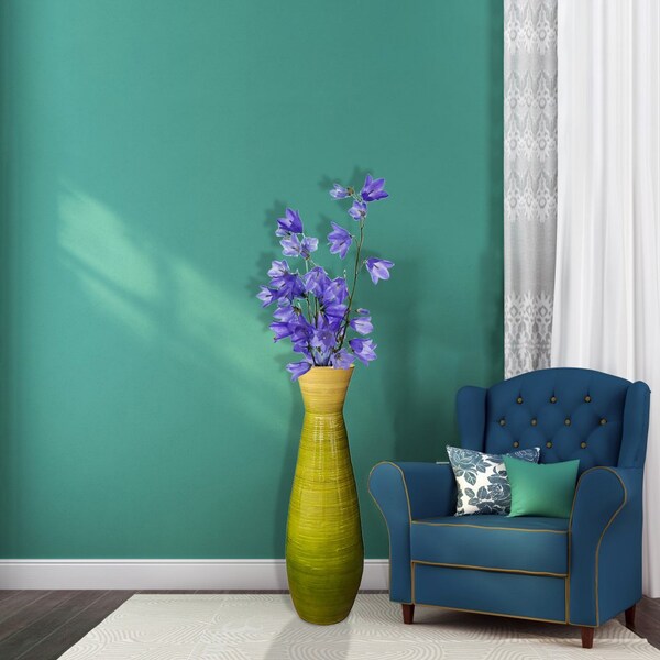 Uniquewise 31.5" Classic Bamboo Floor Vase Handmade, For Dining, Living Room, Entryway, Glossy Green - QI003242.L.GN