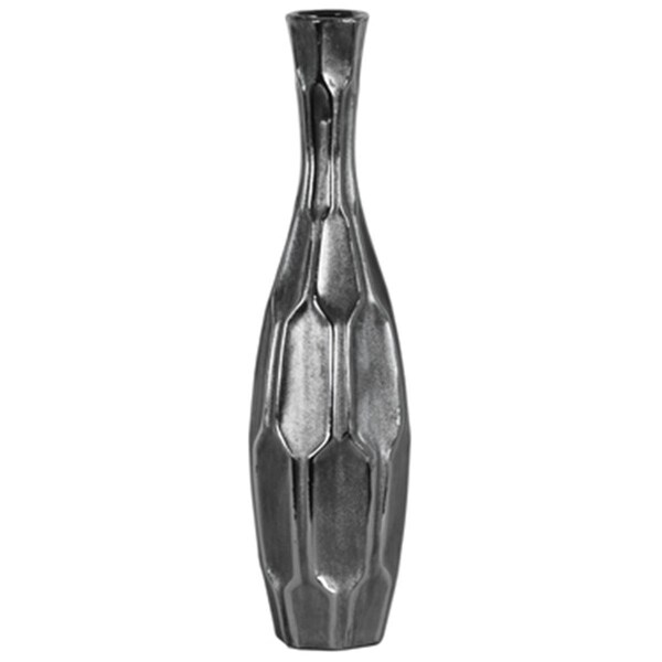 Urban Trends Collection Large Ceramic Round Bellied Vase with Long Neck, Silver - 46508