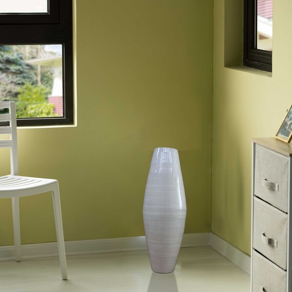 Uniquewise Bamboo Cylinder Floor Vase-Handcrafted Tall Decorative Vase-Ideal for Dining Room, Living Room, 37" White - QI003245.WT.L