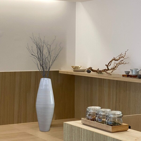 Uniquewise Bamboo Cylinder Floor Vase-Handcrafted Tall Decorative Vase-Ideal for Dining Room, Living Room, 37" White - QI003245.WT.L