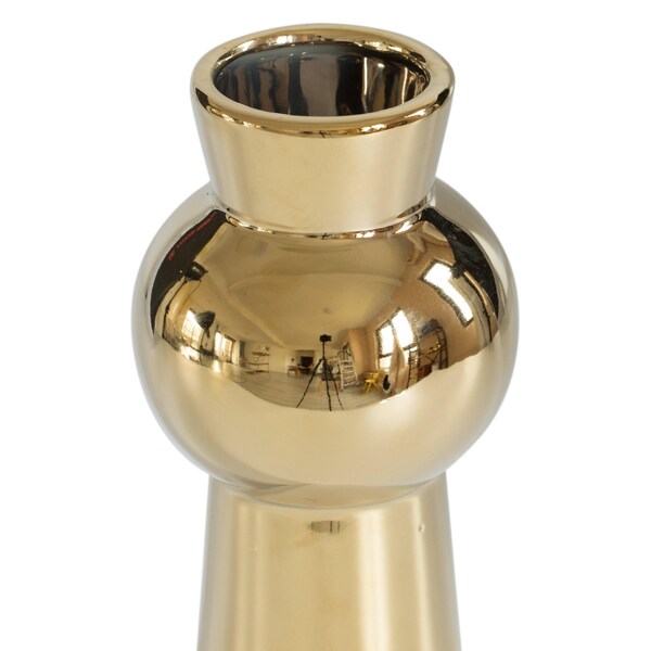 Fabulaxe 10.5 H Decorative Ceramic Ball Neck Flower Table Vase, Shiny Metallic Gold - QI004057