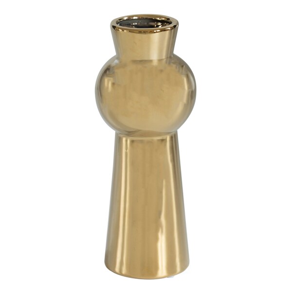 Fabulaxe 10.5 H Decorative Ceramic Ball Neck Flower Table Vase, Shiny Metallic Gold - QI004057