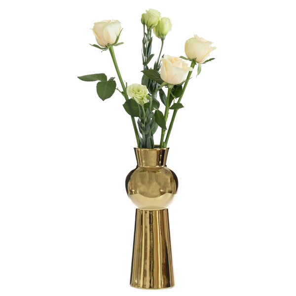 Fabulaxe 10.5 H Decorative Ceramic Ball Neck Flower Table Vase, Shiny Metallic Gold - QI004057