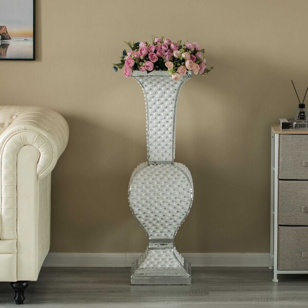 Uniquewise Contemporary Wedding Floor Flower Vase with Silver Studs and White Pearl Design, 40 Inch - QI004198