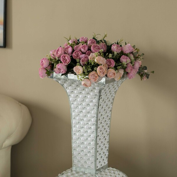 Uniquewise Contemporary Wedding Floor Flower Vase with Silver Studs and White Pearl Design, 40 Inch - QI004198