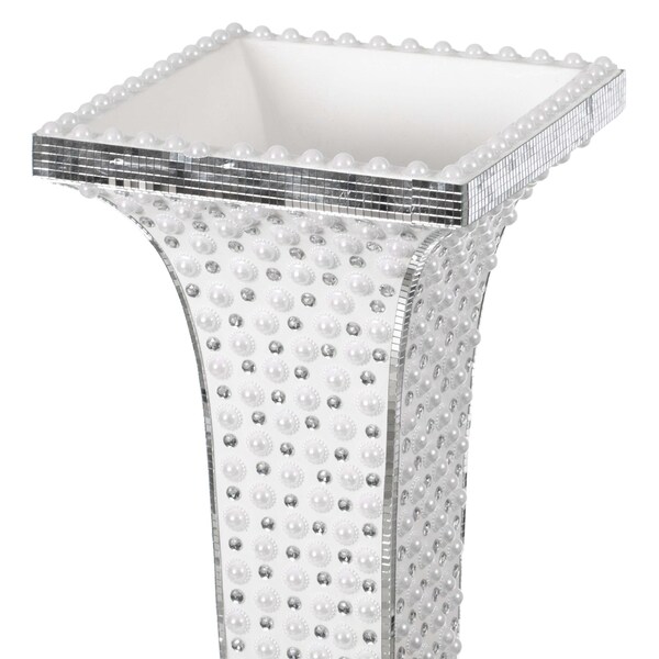 Uniquewise Contemporary Wedding Floor Flower Vase with Silver Studs and White Pearl Design, 40 Inch - QI004198