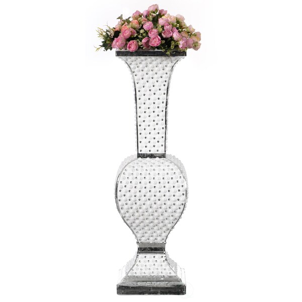Uniquewise Contemporary Wedding Floor Flower Vase with Silver Studs and White Pearl Design, 40 Inch - QI004198