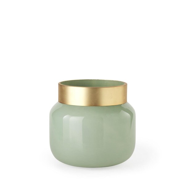 Palacedesigns 10 in. Smokey Green & Glass Rounded Square Vase - PA3102003