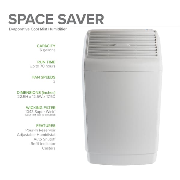 Aircare Portable Humidifier, Portable, 6 gal, 2,700 sq. ft., White - 831000