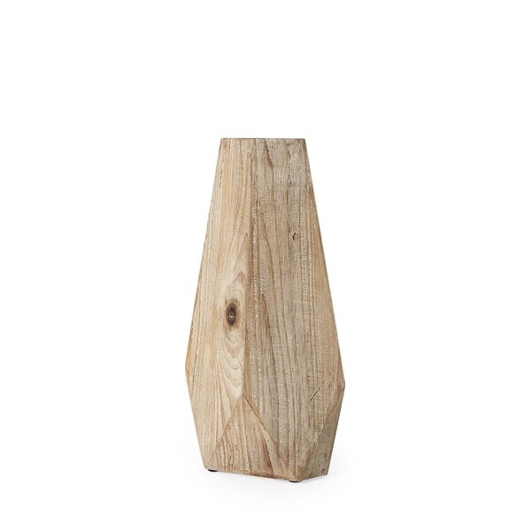 Homeroots 15 in. Natural Stain Geometric Wooden Vase - 397539