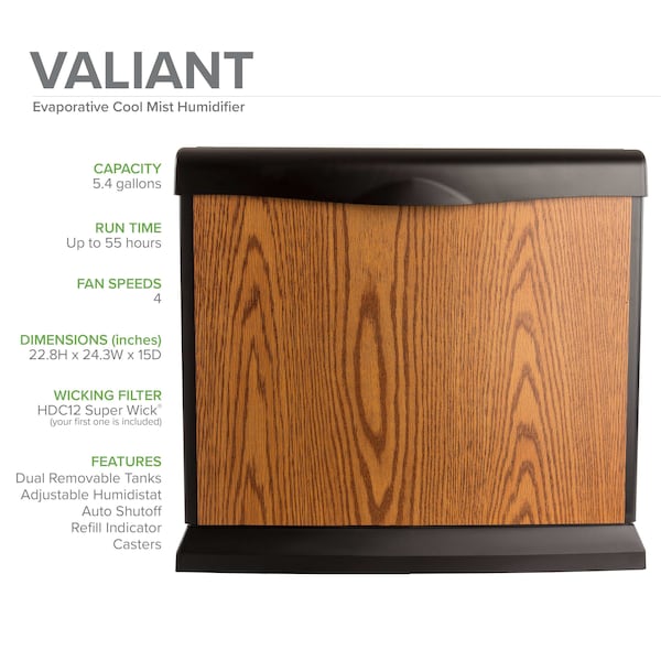 Aircare Humidifier, Console, 5 gal, 4,000 sq. ft., Console, Honey Oak - EA1407