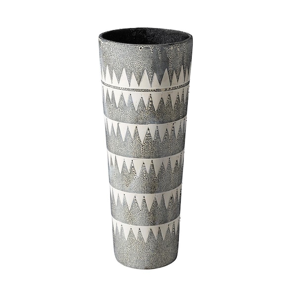 Homeroots 19 x 7 x 7 in. Gray & White Tribal Pattern Vase - 397534