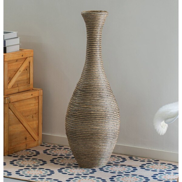 Uniquewise Set of 2 38-inch Tall Artificial Rattan Floor Vase in Elegant Beige - Statement Piece for - QI003823.2