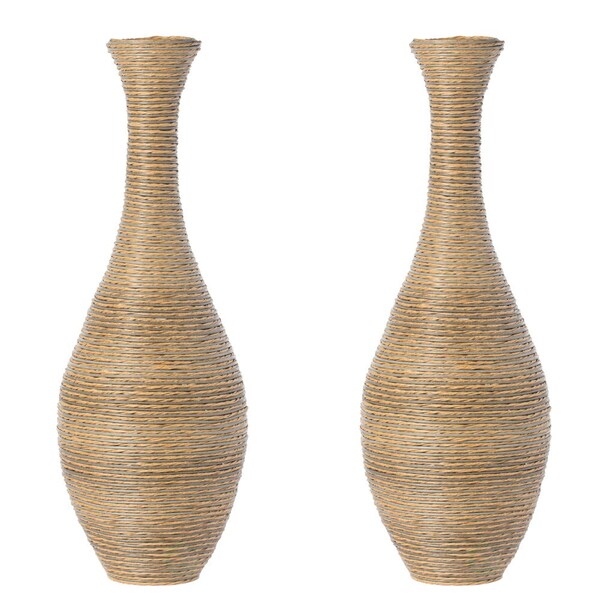 Uniquewise Set of 2 38-inch Tall Artificial Rattan Floor Vase in Elegant Beige - Statement Piece for - QI003823.2