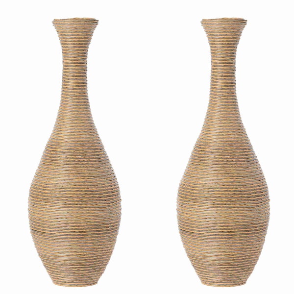 Uniquewise Set of 2 38-inch Tall Artificial Rattan Floor Vase in Elegant Beige - Statement Piece for - QI003823.2