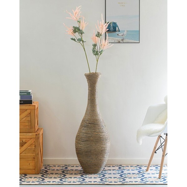 Uniquewise Set of 2 38-inch Tall Artificial Rattan Floor Vase in Elegant Beige - Statement Piece for - QI003823.2