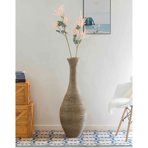 Uniquewise Set of 2 38-inch Tall Artificial Rattan Floor Vase in Elegant Beige - Statement Piece for - QI003823.2