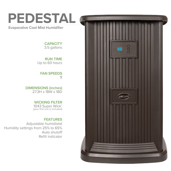 Aircare Evaporative Humidifier, 3.5 gal, 2,400 sq. ft., Pedestal Style - EP9800