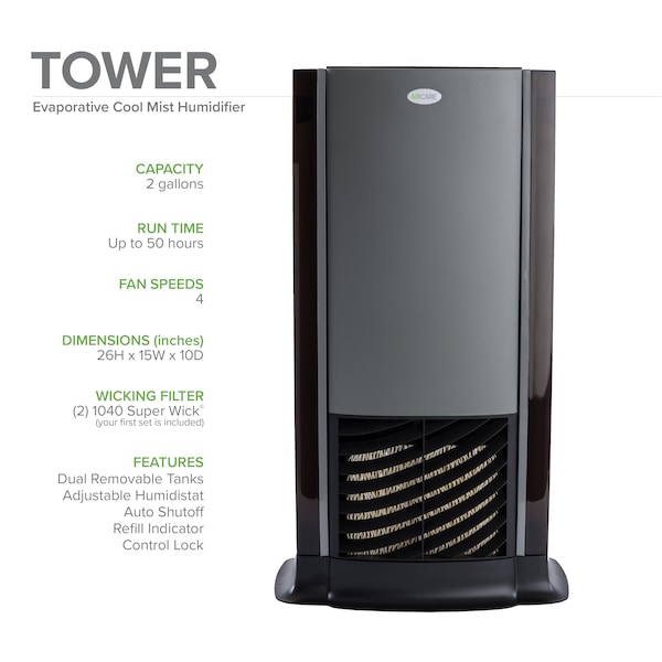 Aircare Portable Humidifier, 2 gal, 1,200 sq. ft., Tower Style - D46 720