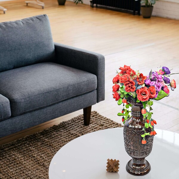 Uniquewise Antique Decorative Hand Curved Brown Mango Wood Table Flower Vase with Unique Textured Pattern, 24" - QI004008