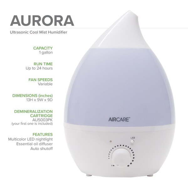 Aircare Portable Humidifier, Portable, 1 gal, 750 sq. ft., Portable, White - AUV20AWHT