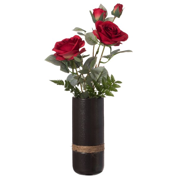 Uniquewise Decorative Modern Ceramic Cylinder Shape Table Vase Flower Holder with Rope, Black 8 Inch - QI004362.S.BK