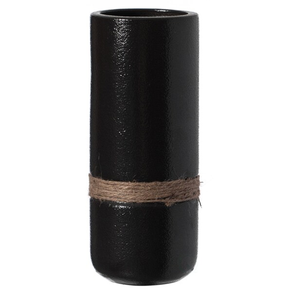 Uniquewise Decorative Modern Ceramic Cylinder Shape Table Vase Flower Holder with Rope, Black 8 Inch - QI004362.S.BK