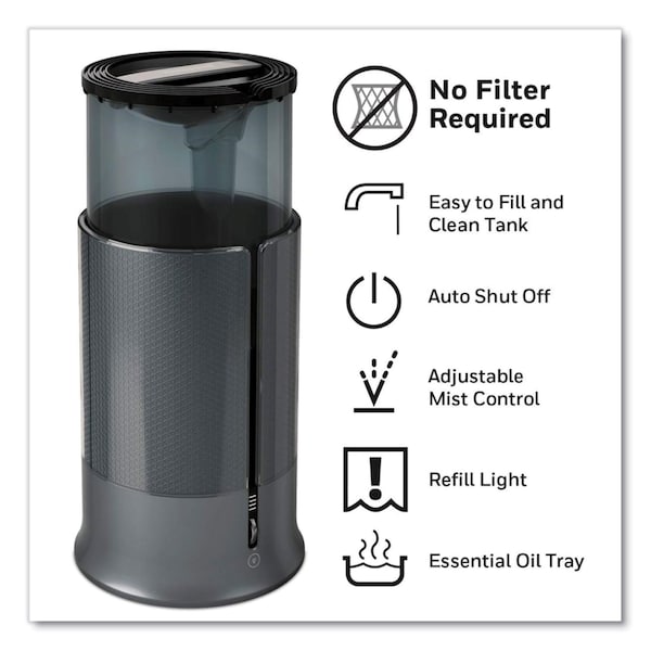 Honeywell Filter Free Ultrasonic Cool Mist Humidifier, 1.25 gal, 8.8 x 8.8 x 13.2, Black - HUL430B