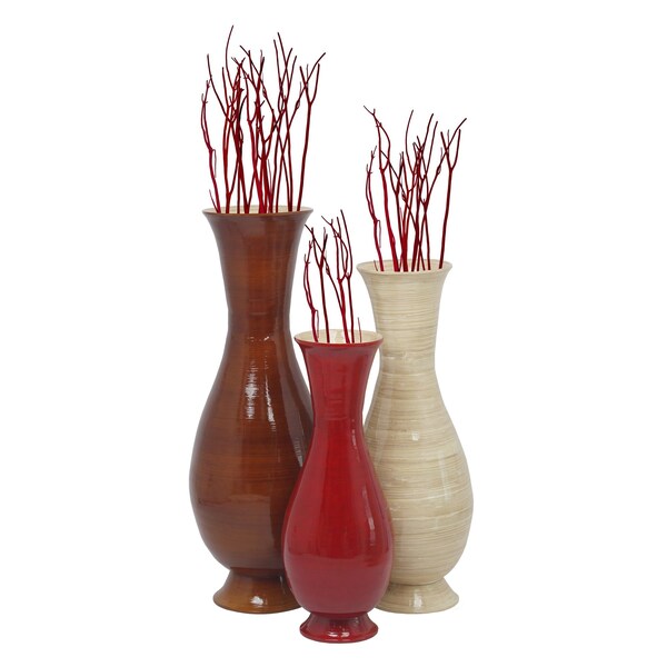 Uniquewise Tall Tri Color and Sizes Modern Handmade Bamboo Floor Vase, Brown, Natural, and Red, PK 3 - QI003592.3