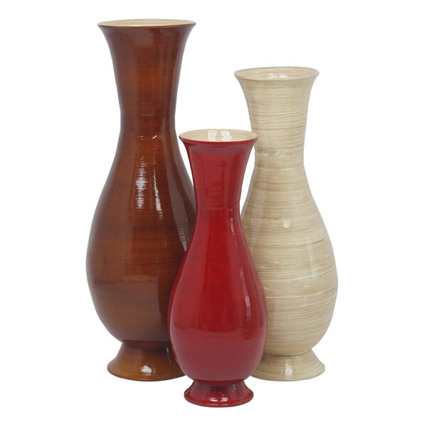 Uniquewise Tall Tri Color and Sizes Modern Handmade Bamboo Floor Vase, Brown, Natural, and Red, PK 3 - QI003592.3