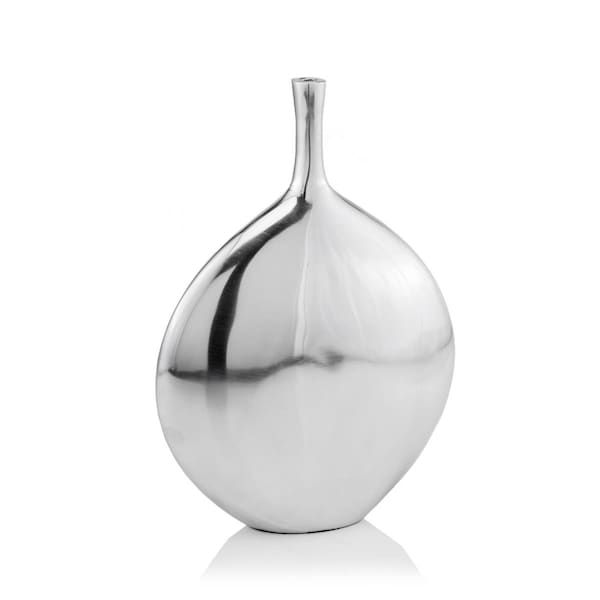 Homeroots Silver Aluminum Meduim Long Neck Disc Vase - 3 x 9 x 12 in. - 373747