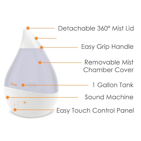 Crane Usa 4-in-1 Top Fill Humidifier with Sound Machine, White - EE-5306W