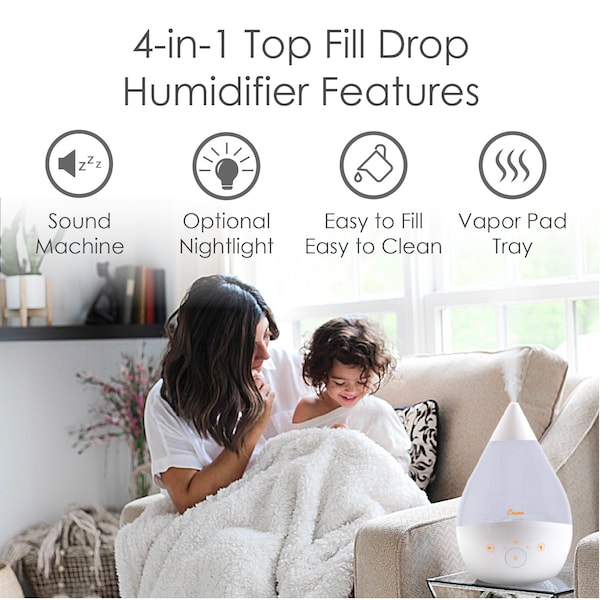 Crane Usa 4-in-1 Top Fill Humidifier with Sound Machine, White - EE-5306W