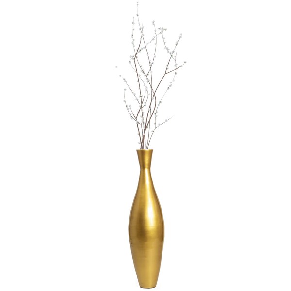 Uniquewise Tall 33" Inch Modern Bamboo Narrow Trumpet Floor Vase, Gold Small - QI003889.GD.S