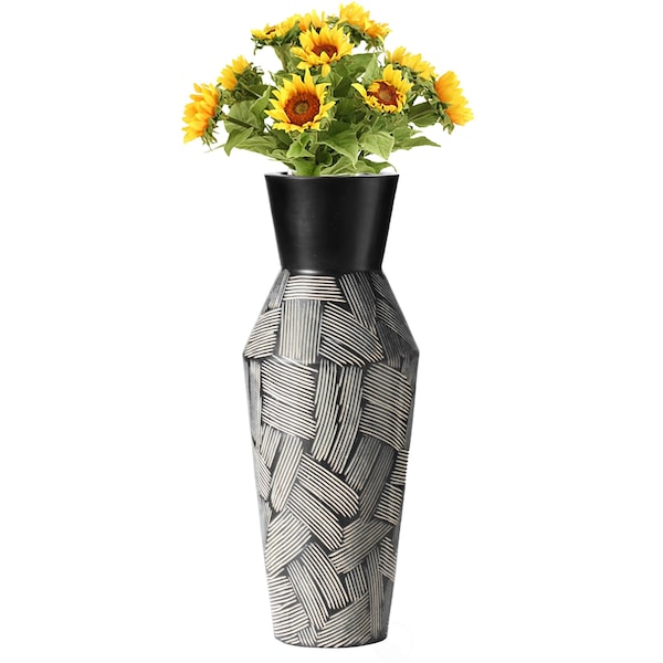 Uniquewise Trumpet Classic Style Straight Designed Table Vase for Entryway Dining or Living Room, Ceramic Black - QI004037