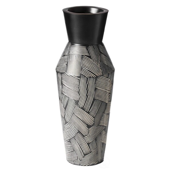 Uniquewise Trumpet Classic Style Straight Designed Table Vase for Entryway Dining or Living Room, Ceramic Black - QI004037