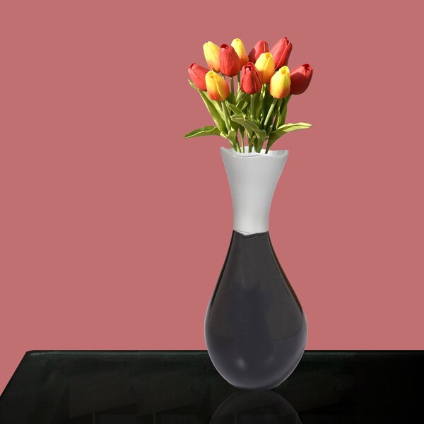 Uniquewise Aluminium-Casted Modern Decorative Flower Table Vase, Two Tone Black and Silver 9.75 Inch - QI004134.L